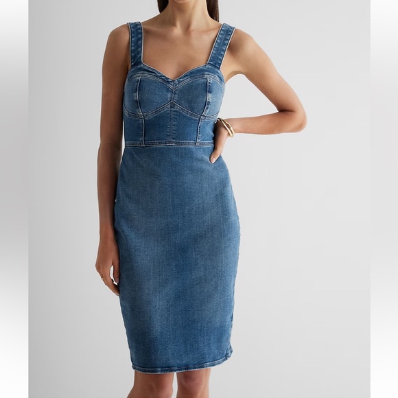 Express Denim Sweatheart Neckline Corset Sheath Dress - Picture 1 of 3